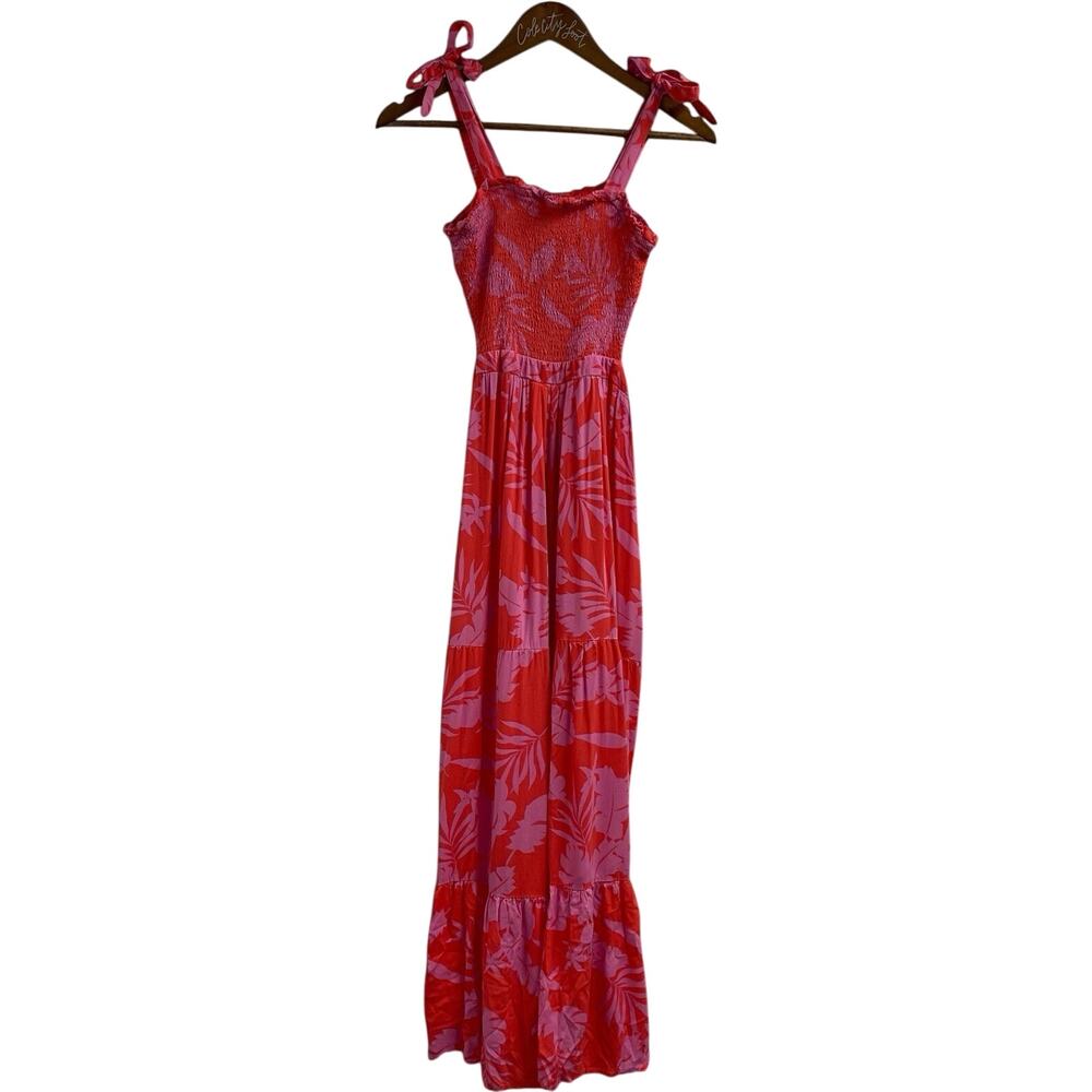 Japna Dress Pink Red Cut Out Medium Midi Smocked Sundress Vacation Party BBQ